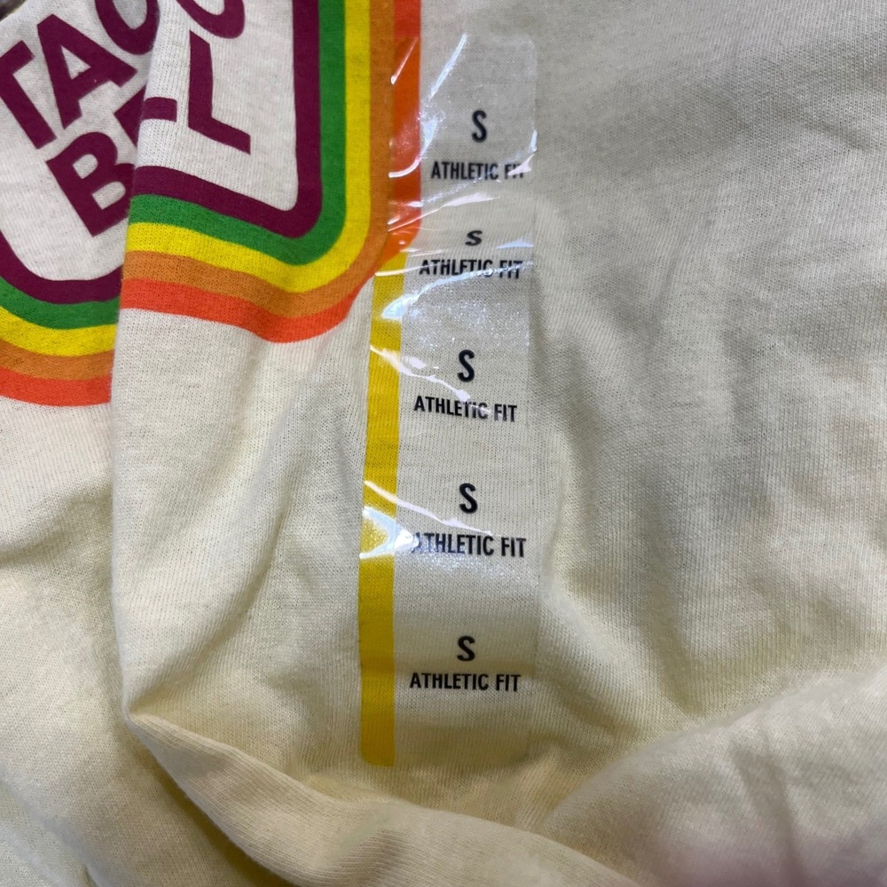 Taco Bell Graphic Retro Rainbow Yellow Athletic Fit T-Shirt Small Official NWT - Picture 6 of 6